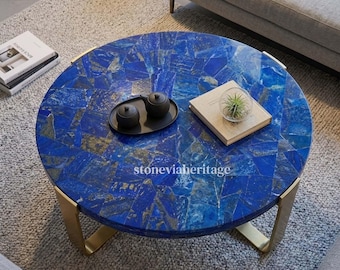 Handmade Lapis Lazuli Marble Coffee Table Top – Round Stone Furniture