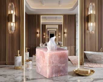 Funda para caja de pañuelos de cuarzo rosa / Servilletero de cuarzo / Regalo para él