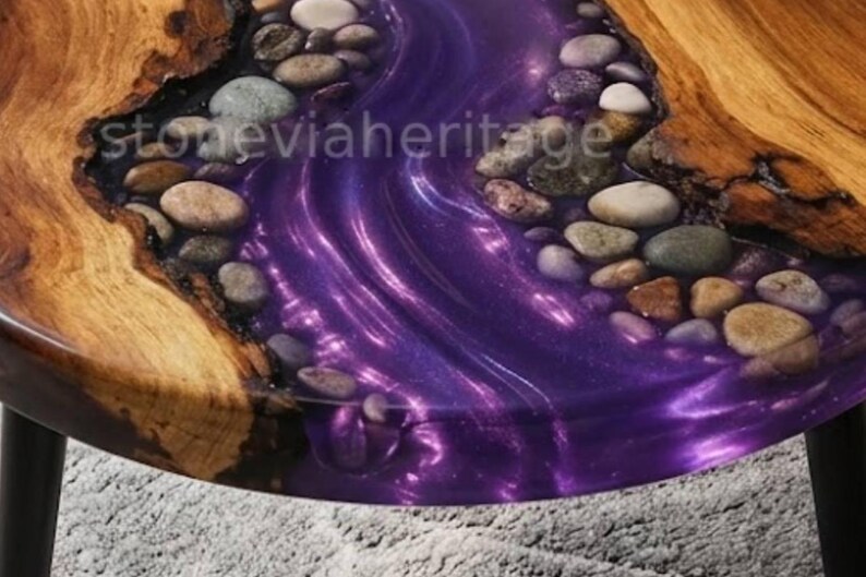 Round Acacia Wood Epoxy Table – River Rock Resin Coffee Table, Handmade ...