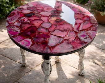 Piano del tavolino da caffè in agata rosa / Decorazione in geode di pietra preziosa naturale realizzata a mano