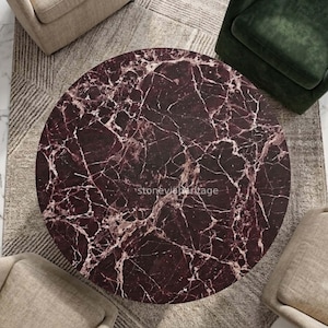 Rosso Levanto Marble Coffee Table, Round Burgundy Stone Top, Luxury Natural Furniture