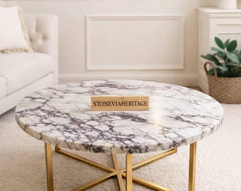 Calacatta Viola Marble Coffee Table Top, Handmade Italian Round Stone Furniture