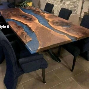 Custom Live Edge Epoxy Table Top | Acacia Wood Resin Dining Furniture Style 6
