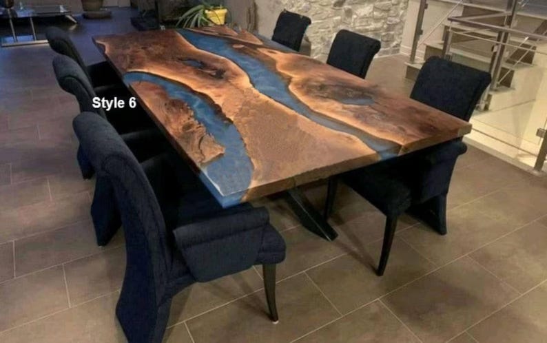 Custom Live Edge Epoxy Table Top | Acacia Wood Resin Dining Furniture Style 6
