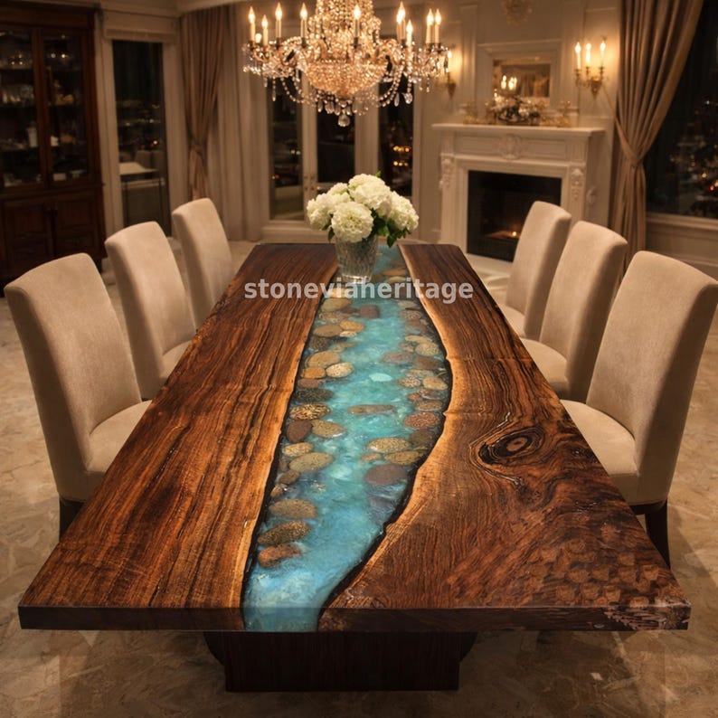 Resin Rock Epoxy River Table Rectangular Breakfast Dining, Office ...