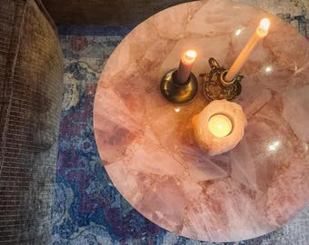 Rosa Rosenquarz Runde Beistelltisch Handgefertigte Elegante Home Centerpiece Dekor