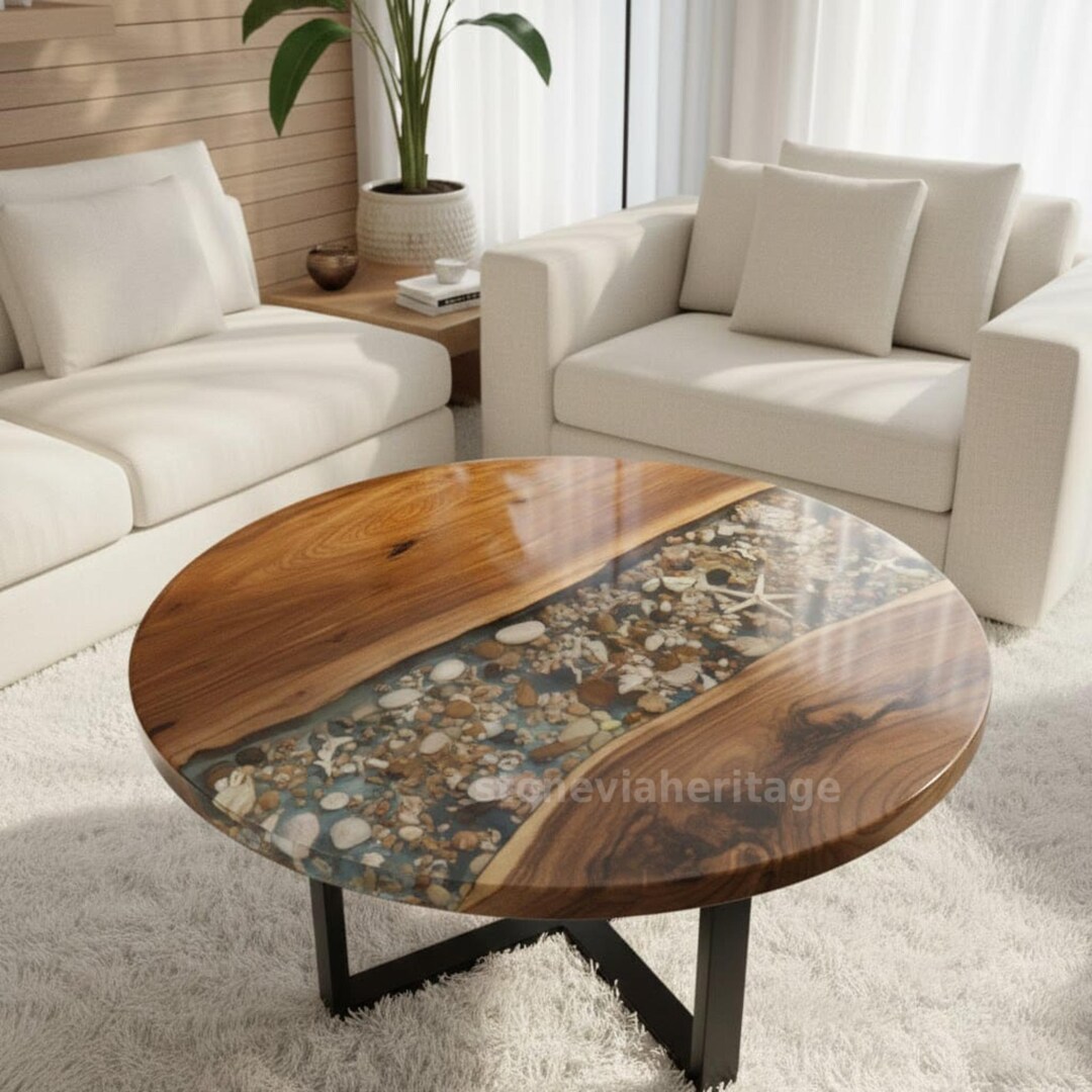 Round Epoxy Resin Pebbles River Coffee Table Home Decor - Etsy