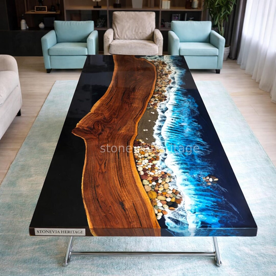 Ocean Epoxy Table – Beach Resin Rectangle Table – Dining Tables - Etsy