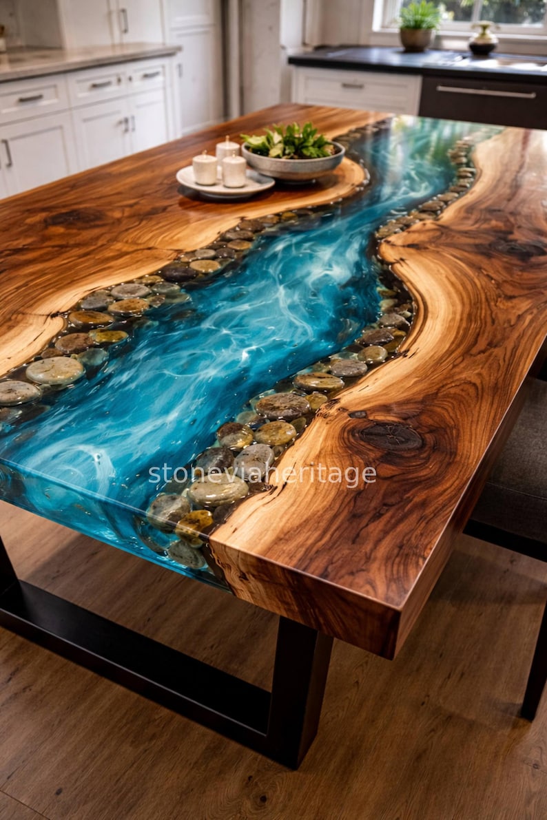 Acacia Wood Epoxy River Table – Custom Handmade Coffee Dining Furniture
