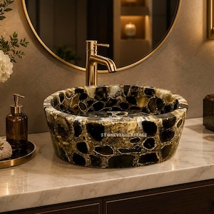 Agate Stone Vessel Sink Handmade Oval Bathroom Basin Luxury Vanity Wash Basin
