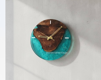 Reloj de resina con borde natural hecho a mano – Arte de pared moderno estilo granja