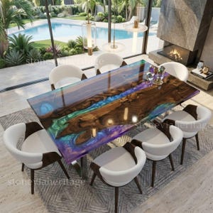 Multi Color Epoxy Resin River Table Handmade Wood Live Edge Luxury Dining Table Furniture