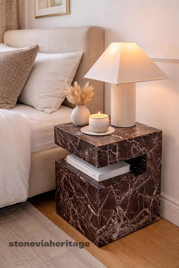 Rosso Levanto Marble Side Table – Handmade Italian Red Stone Furniture