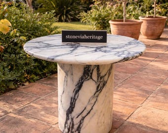 Calacatta Viola Marble Coffee Table Top, Handmade Italian Round Stone Furniture