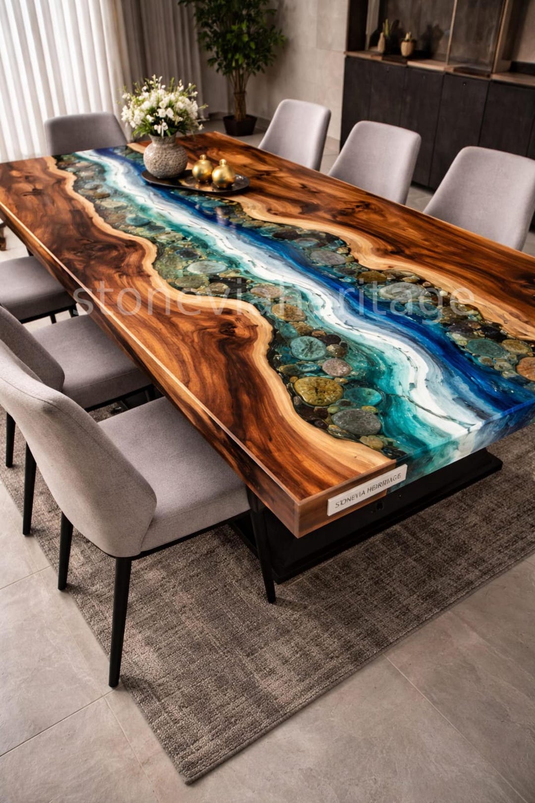 Acacia Wood Epoxy Resin River Table, Live Edge Coastal Decor - Etsy