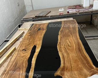 Mesa de río de resina epoxi / Madera de acacia, muebles rústicos modernos