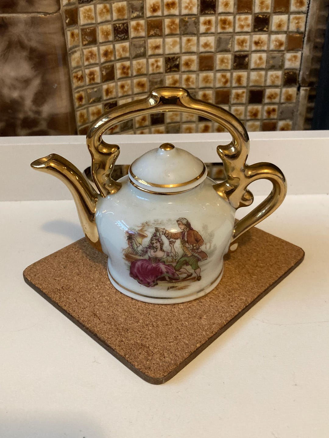Vintage French Porcelain Mini Teapot • Rococo Courting Couple Scene ...