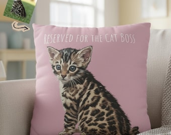 Personalized Pet Photo Pillow, Custom Cat Portrait Cushion