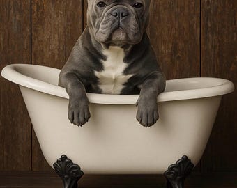 Badafdruk Franse bulldog | Muurkunst grappige hond (digitale download)