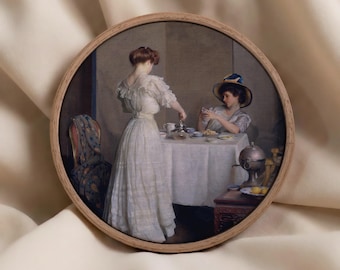 Vintage Tea Time Painting Print, Elegant French Cafe Wall Art, Classic Antique Style Decor
