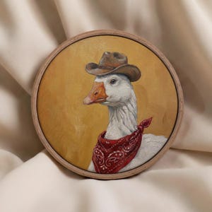 Cowboy Goose Wall Art Print, Whimsical Western Animal Portrait, Funny Farmhouse Decor image 1