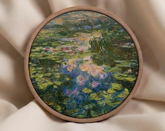 Monet Water Lilies Print - Vintage Floral Art on Round Beechwood Canvas