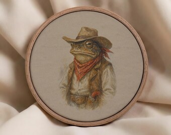 Cowboykikker kunstprint, grillig westers portret, rustiek decor