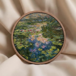 Vintage Floral Water Lilies Print, Claude Monet (Round Canvas)