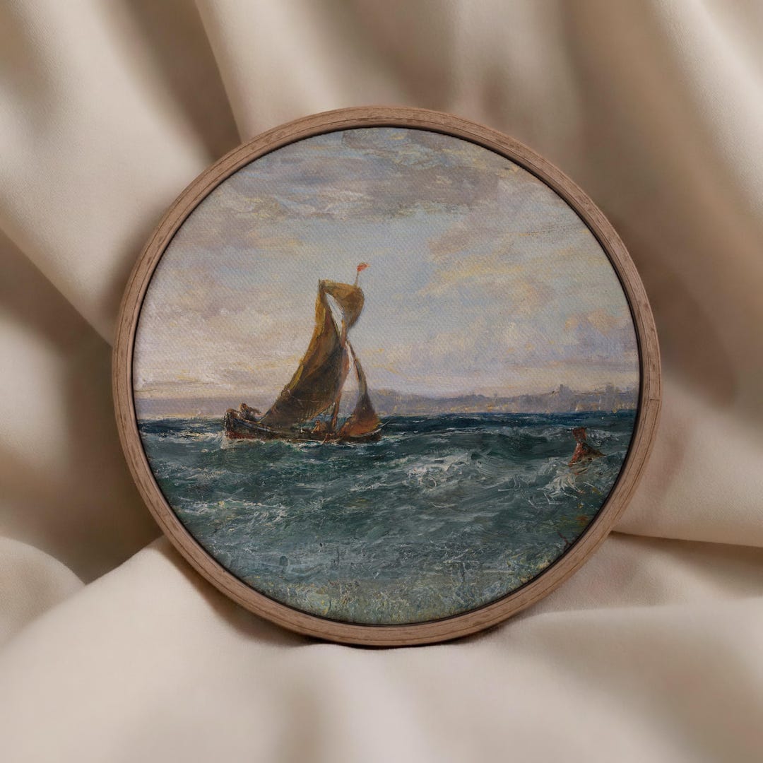 Vintage Ship Painting Print - Round Coastal Nautical Wall Art - Etsy