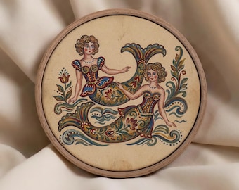 Folk Art Mermaid Wall Art · Twin Mermaids Painting · Coastal Maximalist Decor · Mermaid Lover Gift
