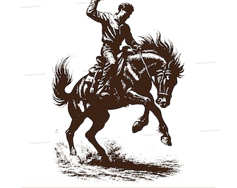 Western Rodeo PNG: afbeelding cowboy rijden (digitale download)