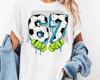 Futebol 67 Seis Sete Meme Gen Alpha Engraçado Drip 67 Futebol PNG: Arte com Número Esportivo Gotejando (Download Digital)