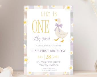 One Silly Goose Birthday Invitation Template, Goose 1st Birthday Invite (Digital Download)