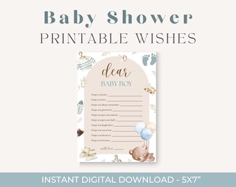 Baby Boy Wish Card, Neutral Shower Game (Instant Download)