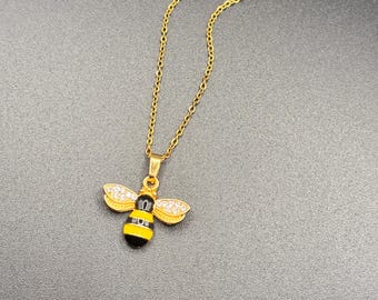 Enamel Bee Necklace & Earrings Set | Gold-Plated Honey Bee Jewelry