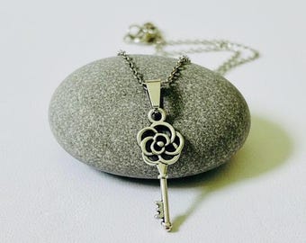 Key Pendant Necklace, Personalized Silver Necklace for Girls & Women, Valentine’s Gift