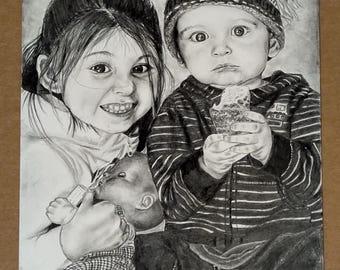 Hand-Drawn Graphite Portrait Commission, Custom Family Portrait, Baby Drawings
