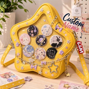Star Shaped Ita Bag with Pin Display Insert, Clear Window Crossbody Bag, Customizable Ita Shoulder Bag, Kawaii Pin Display Purse