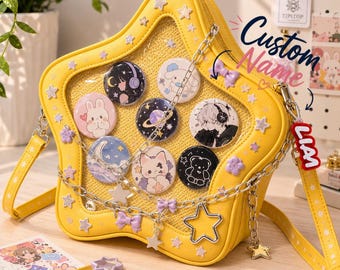 Bolso Ita con forma de estrella y expositor de pins, bandolera con ventana transparente, bolso Ita personalizable, monedero Kawaii con expositor de pins.