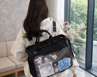 Bolso Ita con inserto para exhibir alfileres, mochila Ita, bolso cruzado con ventana transparente, bolso de hombro Ita personalizable, bolso bandolera grande Kawaii
