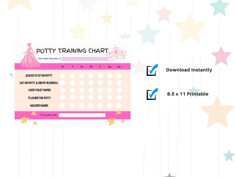 Printable Princess Potty Training Chart Reward Sticker PDF for Toddler