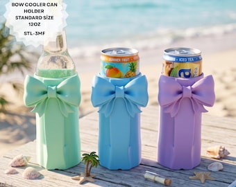 3D Printed Bow Can Cooler STL File | 12oz Energy Drink Holder with Handle (Instant Download)