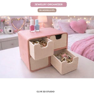Jewelry Organizer with Drawers, Makeup Storage Box, Vanity Desk Organizer,stl