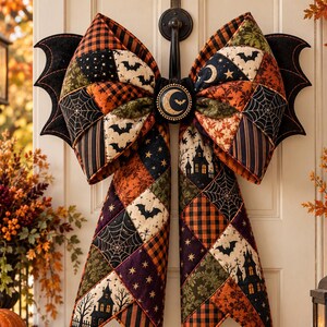 Halloween Quilted Bow Sewing Pattern, Reversible Giant Door Bow PDF, 3 Sizes, 4 Centers