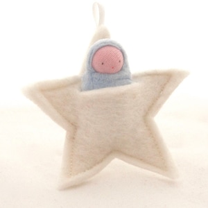 White star ornament pocket doll  waldorf decor advent calendar baby's first Christmas SSOW1