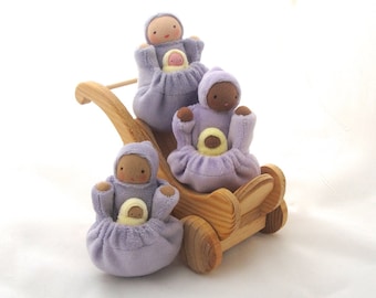 Waldorf doll // natural fiber pocket doll // pale lavender waldorf toy // brown skin doll //  doll with pocket  PMN1
