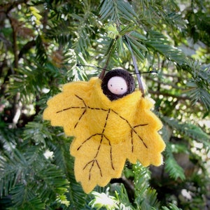 Autumn golden leaf ornament // pocket doll // caterpillar waldorf decor // nature table LO-GD1 image 4