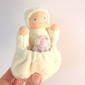 Waldorf toy // natural fiber doll // pocket doll // mother with baby doll // tooth fairy // white baby doll // ready to ship doll // PMW1 image 2