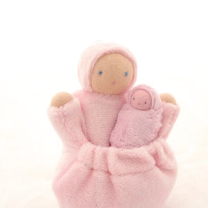 Waldorf pocket doll, natural fiber waldorf toy, tooth fairy doll, pale pink mama baby doll, steiner doll PMP1 image 3