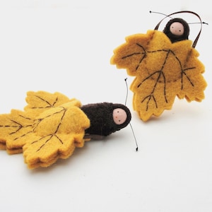 Autumn golden leaf ornament // pocket doll // caterpillar waldorf decor // nature table LO-GD1 image 3